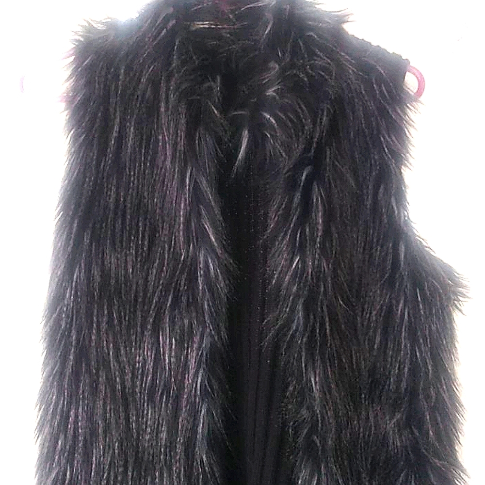 Faux Fur Vest Black Women's Medium Adrianna Papell